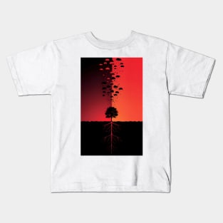 Solitude's Contrast: Lone Tree Horizon Split Design Kids T-Shirt